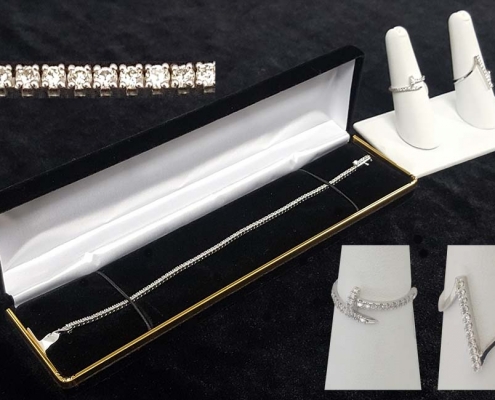 custom 14k white gold with diamonds chain rings