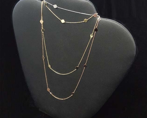 custom chain with circle enhancements, rose, white and yellow gold