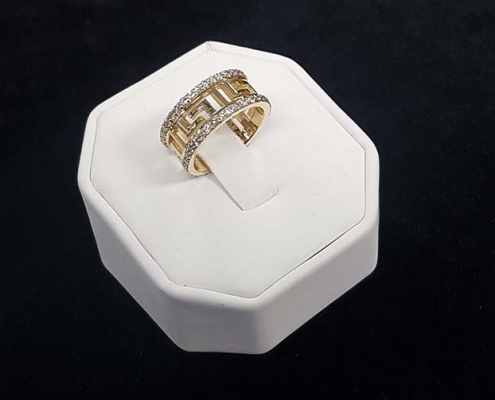 custom Greek key ring 14k 1.8tw diamonds