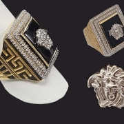 custom diamond ring with white gold lion head on onyx