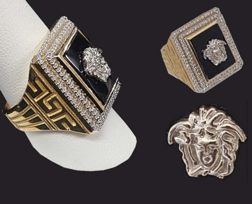 custom diamond ring with white gold lion head on onyx