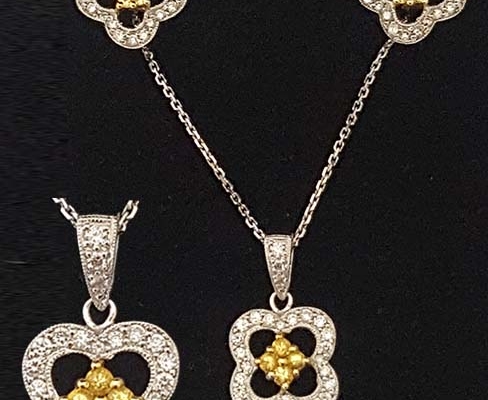 custom gold & diamond necklace and matching earrings