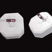 custom ring design - 5 emerald cut rhodalite garnets set in 10k white gold