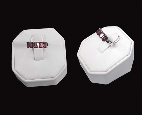 custom ring design - 5 emerald cut rhodalite garnets set in 10k white gold