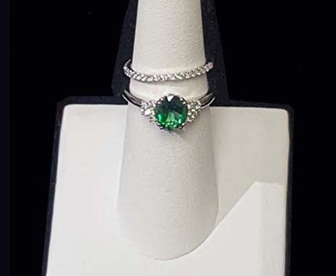 emerald 14k white gold & diamond ring matched with 18k white gold & diamond band - sold separately