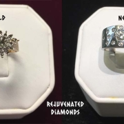 14k white gold ring featuring repurposed diamonds
