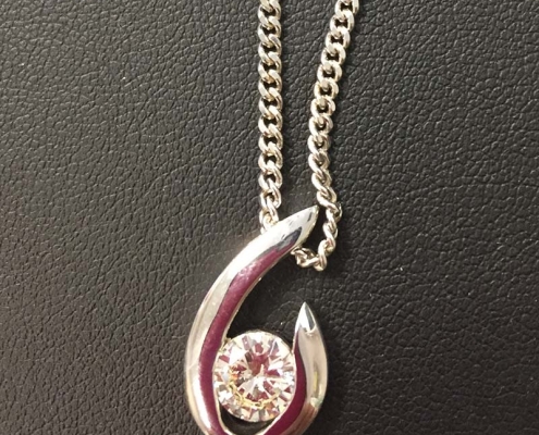 custom pendant with chain - 14kt white gold with customer supplied diamond
