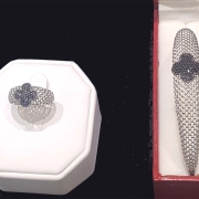 van cleef & arpels inspired ring and bangle. sterling silver with black cubic zircon stones