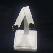 van cleef & arpels inspired clover earring set, black onyx set in 14k gold