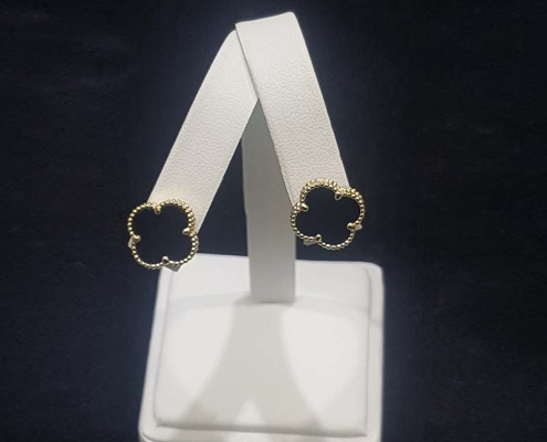 van cleef & arpels inspired clover earring set, black onyx set in 14k gold