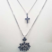 white gold & princess cut sapphire cross with diamond - sterling silver sapphire flower
