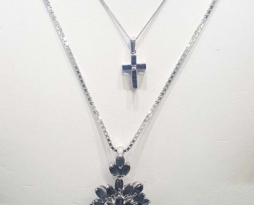 white gold & princess cut sapphire cross with diamond - sterling silver sapphire flower