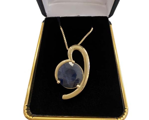 custom 10ct sapphire pendant in 14k gold