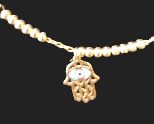 10kt yellow gold beaded necklace with hamsa pendant