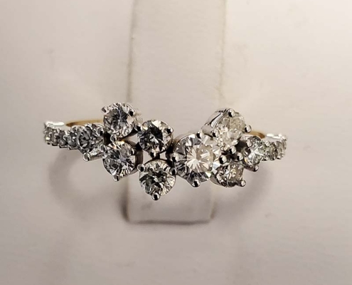 ladies 14k custom ring with customer repurposed diamonds - white gold top yellow gold band