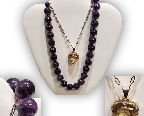 14mm genuine amethyst beads custom citrine pendant