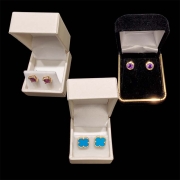 14k amethyst princess cut & circular stud earrings - 10k turquoise clover earrings