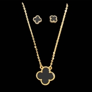 gold plated silver black onyx clover necklace & earrings