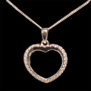 cubic zirconia stones set in silver heart & chain