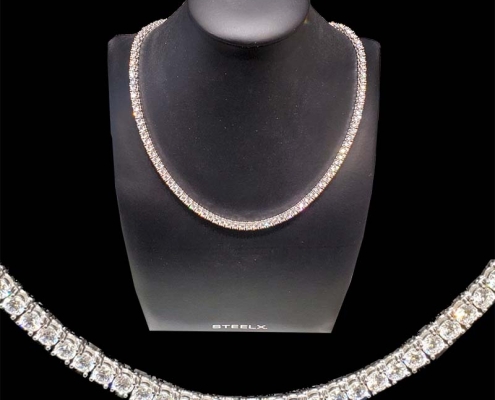 silver rhodium plated necklace with cubic zirconia gem stones